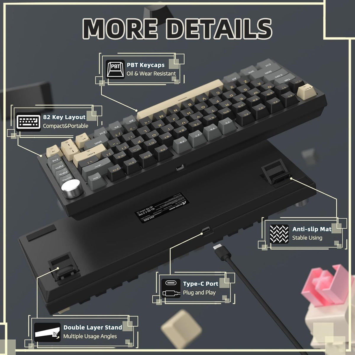 K85 Rapid Trigger 75% Wired Mechanical Gaming Keyboard Gasket with Hot Swapped Adjustable Actuation Magnetic Switch Programmable Knob TKL RGB Backlit PBT Keycaps for Win Mac Gamer(Black)