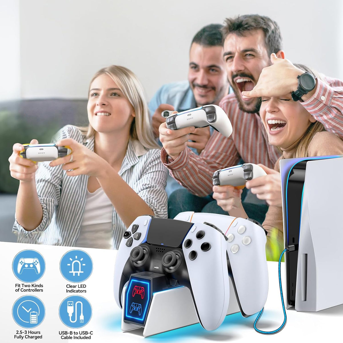 PS 5 Controller Charger Station Compatible with Playstation 5 Edge & Dual Controller, 9 Lightings PS 5 Accessories Charging Station, PS 5 Dock Stand with LED Indicator for Playstation Consoles