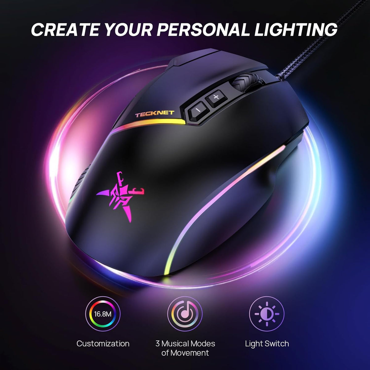 Wired Gaming Mouse 12800 DPI 8 Buttons 13 RGB Backlit Optical Mouse