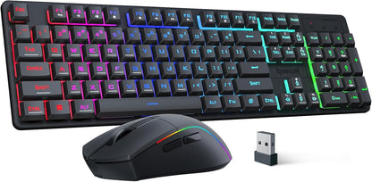 S107KS Wireless Gaming Keyboard and Mouse, RGB Backlit, 3 Mode (Wired/2.4G/Bt), up to 10,000 DPI Gaming Mouse with Software, Ultra Lightweight 65G, 25 Key Anti-Ghosting Keyboard for PC