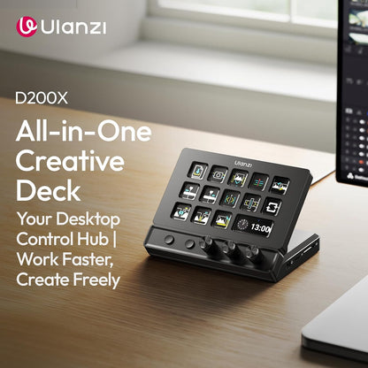 D200X Stream Controller with 3 Knobs, 14 LCD Keys Macro Keyboard | Customizable Key 8-In-1 USB-C Hub Docking Station with 4K HDMI Content Creator Equipment for Obs/Video Editing/Photography/Pc
