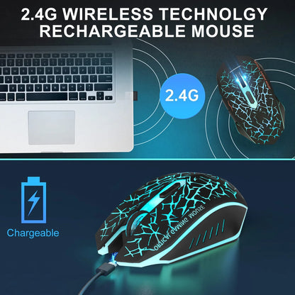 Wireless Gaming Mouse Rechargeable USB 2.4G Computer Ergonomic Optical Mice for PC Laptop Desktop Windows Mac, Silent