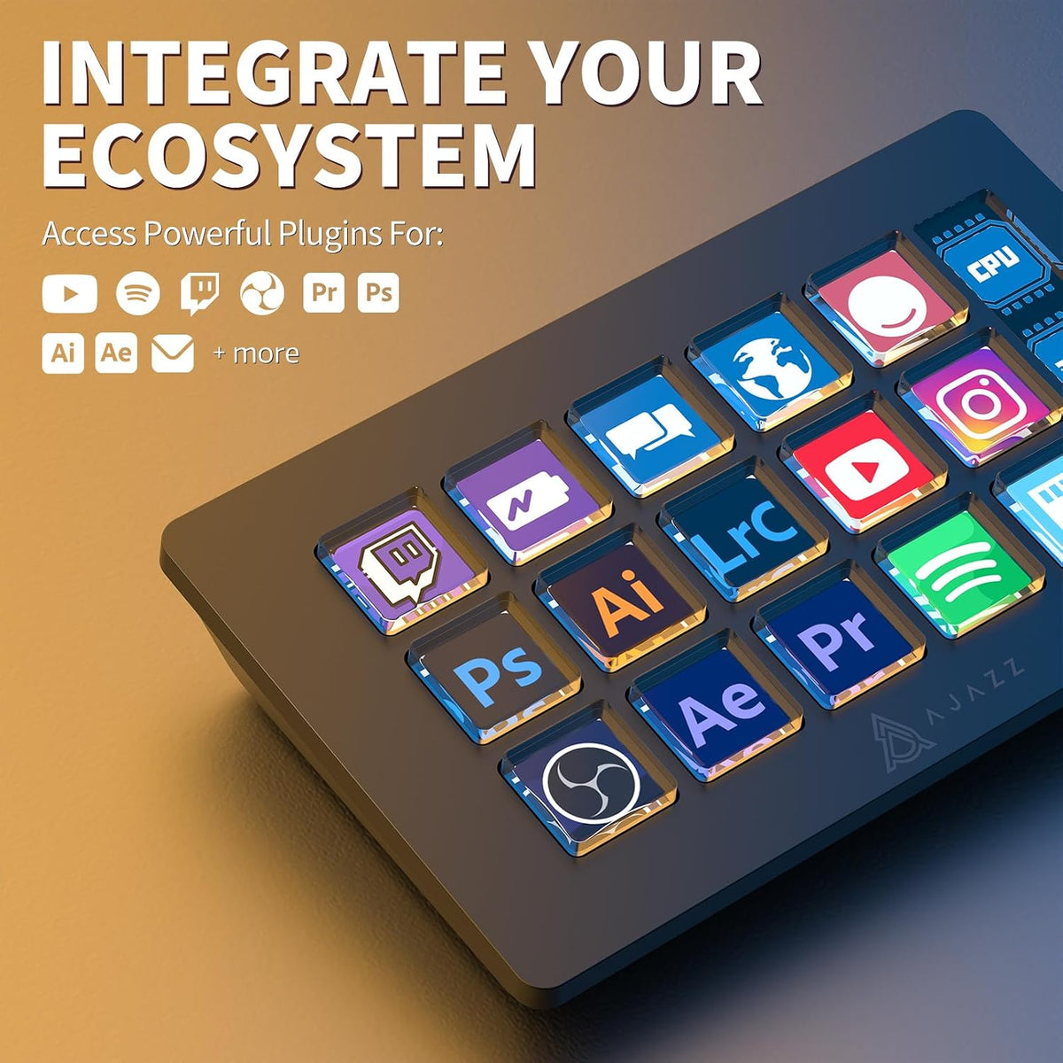 AKP153 Stream Studio Controller Keypad Type-C Wired Keyboard-Black | 15 Macro LCD Key,1 Side Screen Display,Detachable Stand for Multi Action Triggered in WIN MAC Twitter Tiktok Youtube OBS App