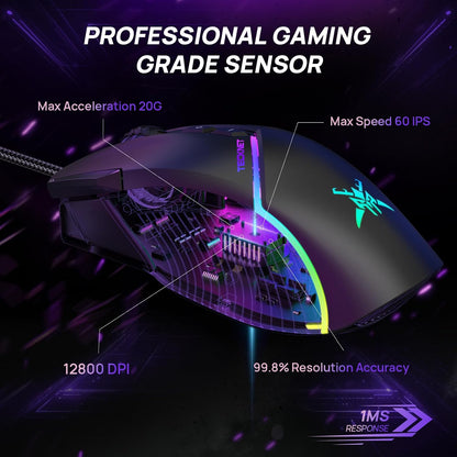 Wired Gaming Mouse 12800 DPI 8 Buttons 13 RGB Backlit Optical Mouse