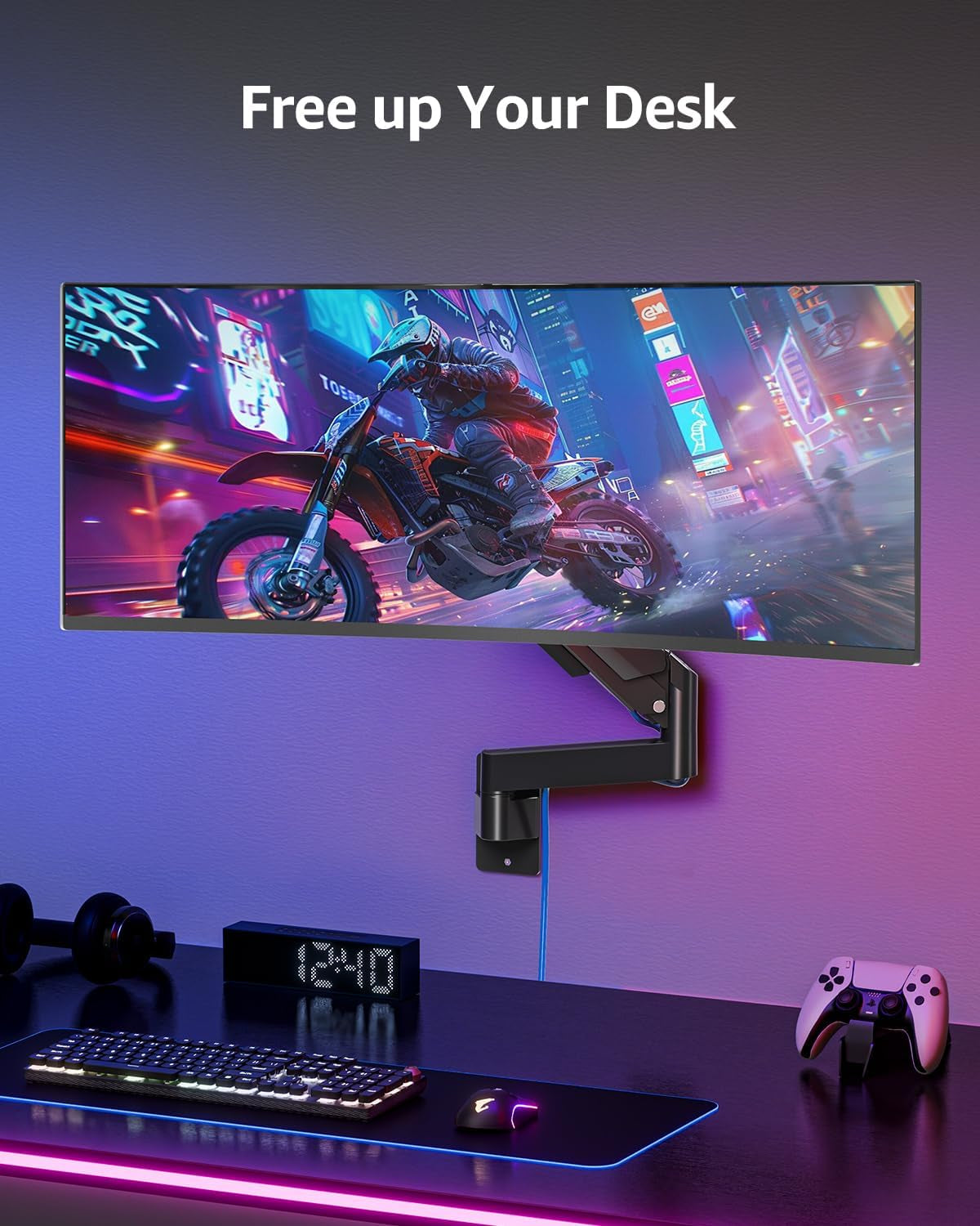 Monitor Wall Mount for 49 45 43 40 35 32 27 24 Inch Screens, Heavy Duty Wall Monitor Mount, Holds 4.4 to 44 Lbs, Ultrawide Monitors Arm Wall Mount, VESA Mount 75X75/100X100Mm