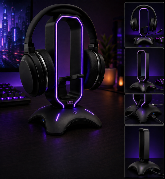 Nexus | Gaming Headset Stand | RGB Headphone Stand for Desk with Mouse Bungee and USB Hub (Cool and Clean Setup) Gaming Headset Holder - Perfect Gamer Gift Accessory