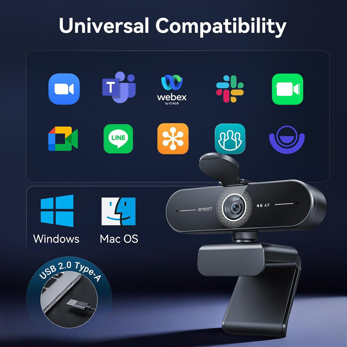 C60E 4K Webcam for Streaming & Gaming，Pdaf Autofocus | Dual Mics, Live Streaming Camera with Auto Light Correction, Plug & Play USB Webcam for PC & Mac