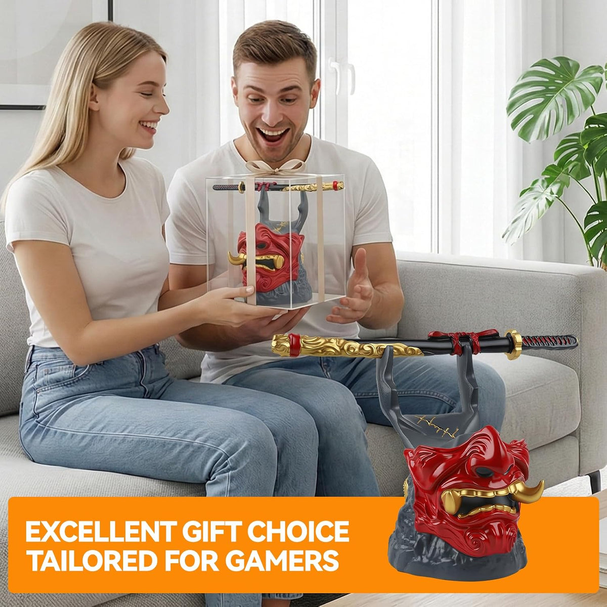 Gaming Controller Holder Stand Accessories: Samurai Warrior Mask Stand for PS5 Xbox Switch & Headsets, Resin Multi-Device Gaming Stand Desktop Organizer & Unique Gamer Gift