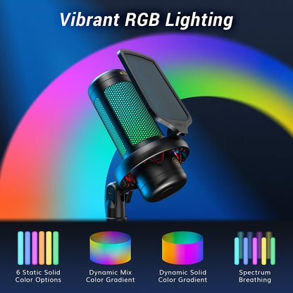Gaming Microphone Set, PC Condenser Mic with RGB for Gamers | Desktop Stand Set, Quick Mute, Volume Control, for Twitch Streaming, Discord Chatting, 200 Cm/78'' Cable, Black, TC310