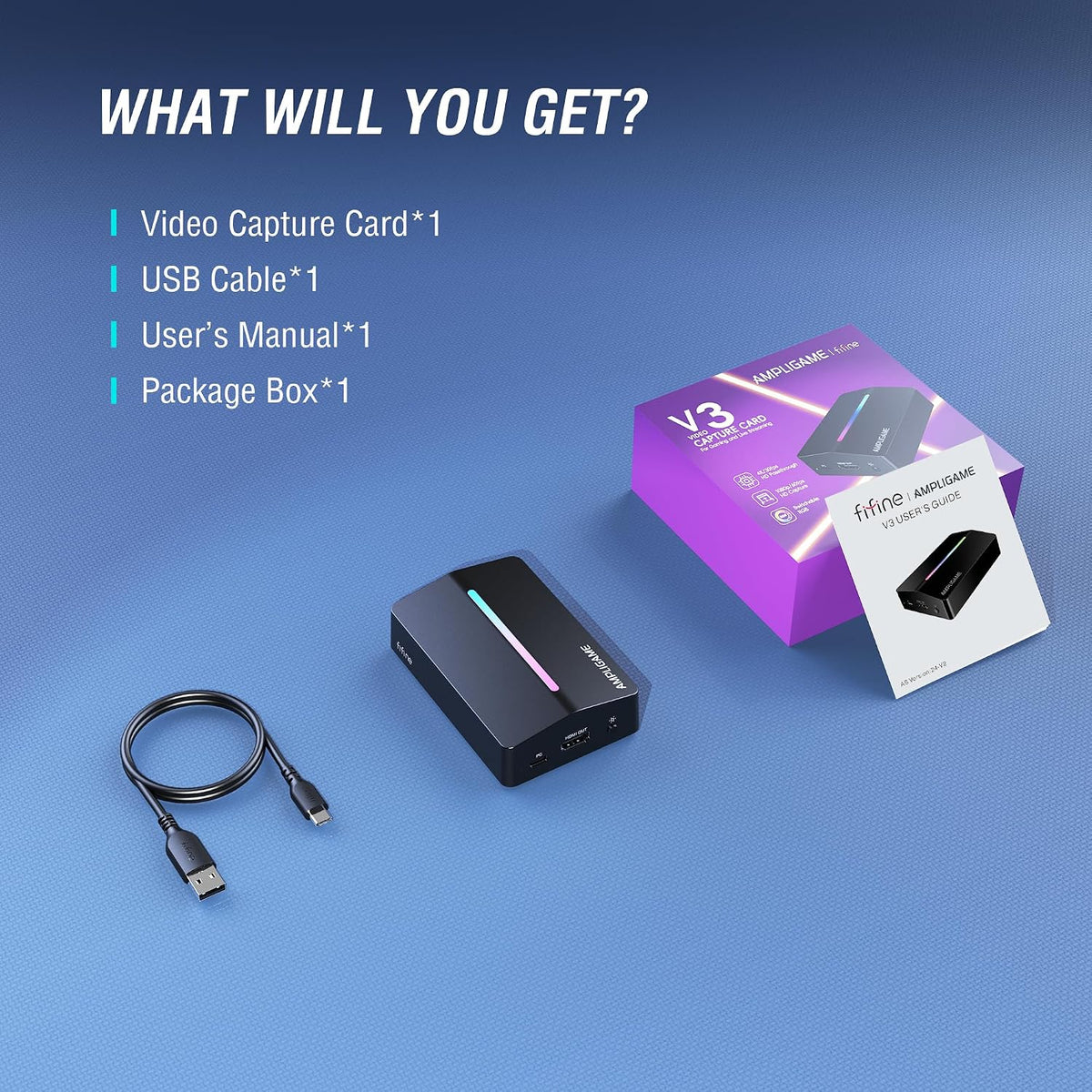 Fifine  Video Capture Card, HD 1080 60Fps for Audio Video, Gaming, Live Streaming, 4K HDMI to USB Capture Card Compatible with Ps4/Windows/Mac Os/Switch/Xbox-V3 | 1080P 60Fps Capture, 4K 30Fps, Flowing RGB Lighting, 3.5Mm Audio Input, for PS5, PS4, Switch, Xbox, Windows, Macos