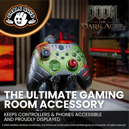 Doomslayer Controller Holder & Phone Stand - Gaming Setup Accessories for Desk and Game Room, Controller Stand Compatible with Xbox, Playstation & Most Standard Game Controllers