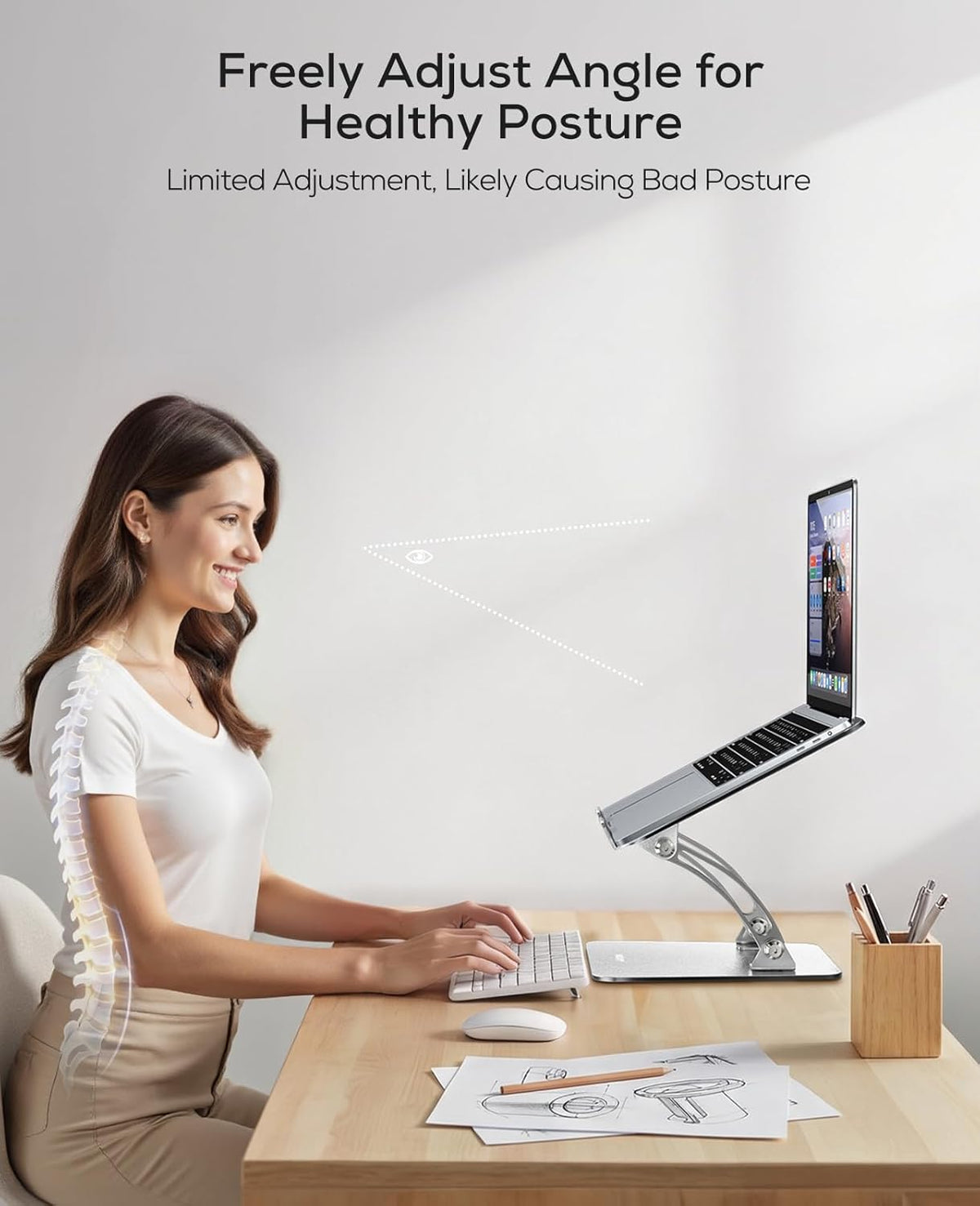 Ergonomic Adjustable Laptop Stand for Desk, Dual Foldable Computer Riser with Advanced Heat-Vent, Heavy-Duty Portable Notebook Holder for Posture Correction, Compatible with Mac 10-17" Laptops