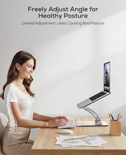 Ergonomic Adjustable Laptop Stand for Desk, Dual Foldable Computer Riser with Advanced Heat-Vent, Heavy-Duty Portable Notebook Holder for Posture Correction, Compatible with Mac 10-17" Laptops
