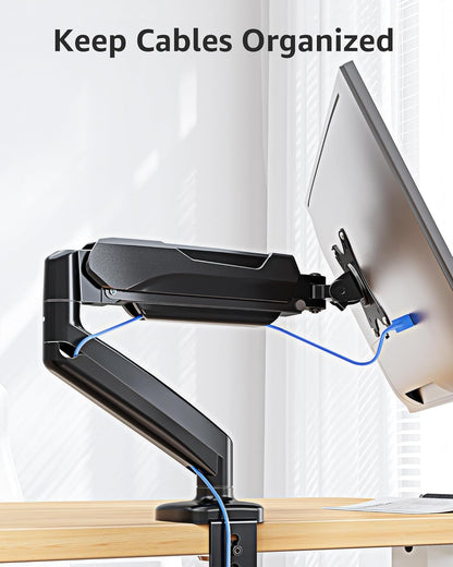 Single Monitor Desk Mount Holds Screen up to 32 Inch, Height Adjustable Monitor Arm, Full Motion Computer Monitors Stand with Clamp/Grommet Base, VESA Mounts Fit 4.4-17.6Lbs Computer, Black