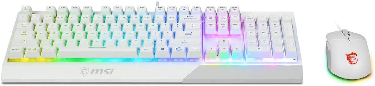 MSI Vigor GK30 Combo White, 6-Zone RGB GK30 Gaming Keyboard & GM11 Gaming Mouse, Water Repellent & Splash-Proof, 5000 DPI