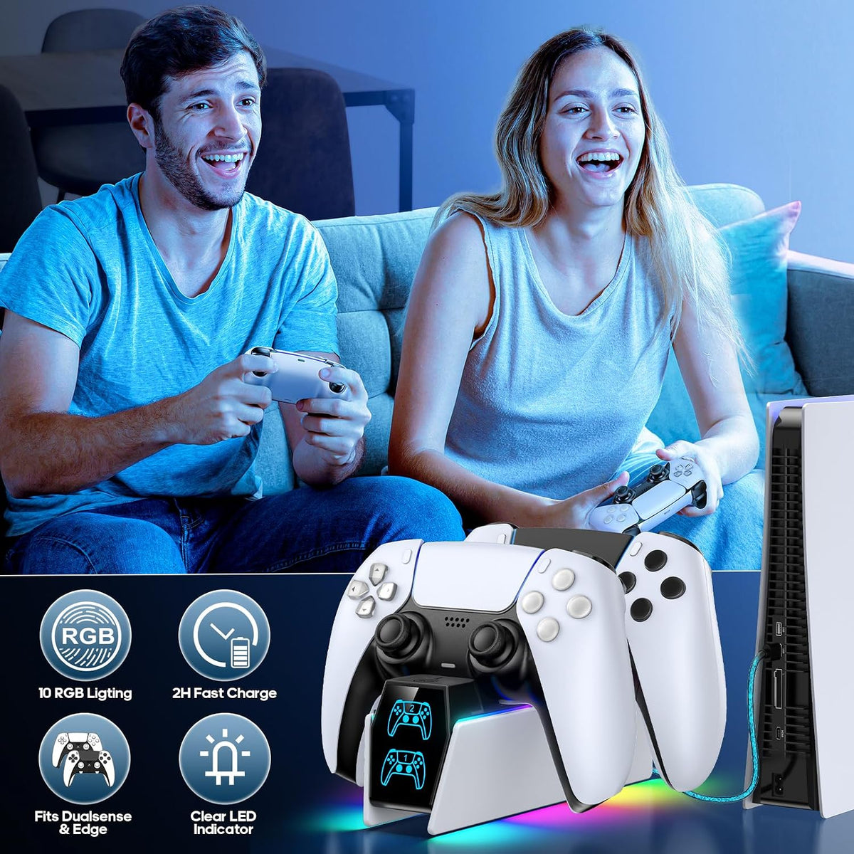 PS 5 Controller Charger Station Compatible with Playstation 5 Edge & Dual Controller, 9 Lightings PS 5 Accessories Charging Station, PS 5 Dock Stand with LED Indicator for Playstation Consoles