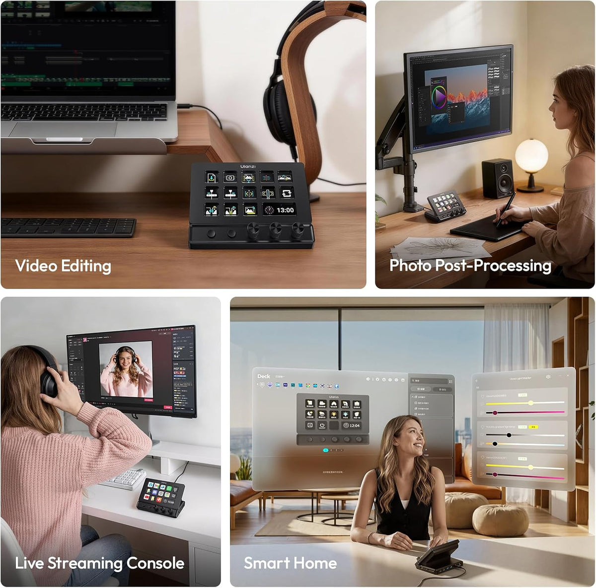 D200X Stream Controller with 3 Knobs, 14 LCD Keys Macro Keyboard | Customizable Key 8-In-1 USB-C Hub Docking Station with 4K HDMI Content Creator Equipment for Obs/Video Editing/Photography/Pc