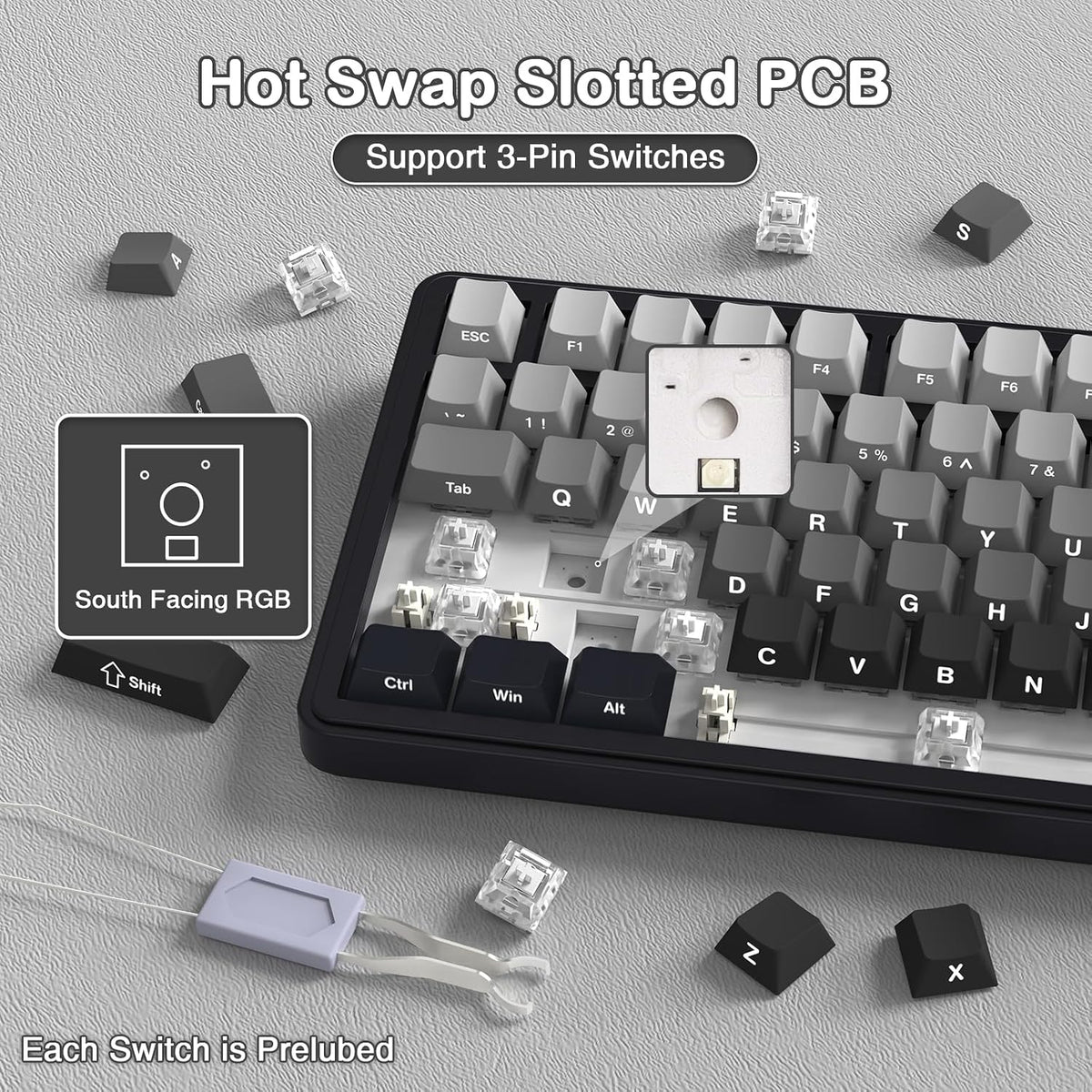 X85 Wireless Mechanical Gaming Keyboard with Knob Hot Swap RGB | Bt/2.4G/Wired, Side-Printed PBT Keycaps, Gasket, Media Knob, Linear White Jade Switch, 75% Creamy with Coiled Cable, Moonlit