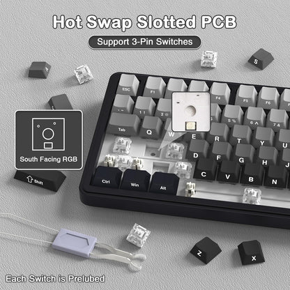 X85 Wireless Mechanical Gaming Keyboard with Knob Hot Swap RGB | Bt/2.4G/Wired, Side-Printed PBT Keycaps, Gasket, Media Knob, Linear White Jade Switch, 75% Creamy with Coiled Cable, Moonlit
