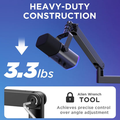 Low Profile Mic Arm Boom Arm Microphone Stand Desk Mount, Black | for Fifine AM8 K669B Elgato Blue Yeti Shure SM58 SM7B, 3.3Lb Weight Capacity, Vibration Resistant, Adjustable Angle