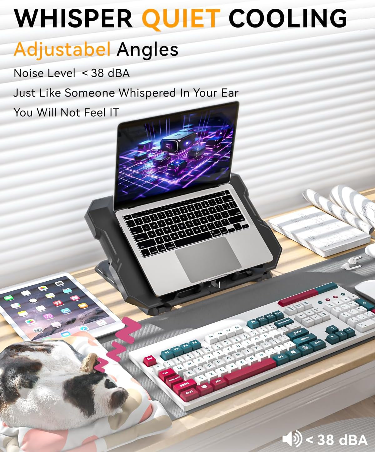 Laptop Cooling Pad, Gaming Laptop Cooler with 7.1 Inch Powerful Fan, RGB Lights & 3-Speed Fan Control & LCD Diamond Design, Height Adjustable Quiet Laptop Cooling Stand for 12"-21" Laptops Etc