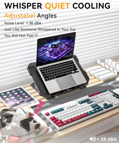 Laptop Cooling Pad, Gaming Laptop Cooler with 7.1 Inch Powerful Fan, RGB Lights & 3-Speed Fan Control & LCD Diamond Design, Height Adjustable Quiet Laptop Cooling Stand for 12"-21" Laptops Etc