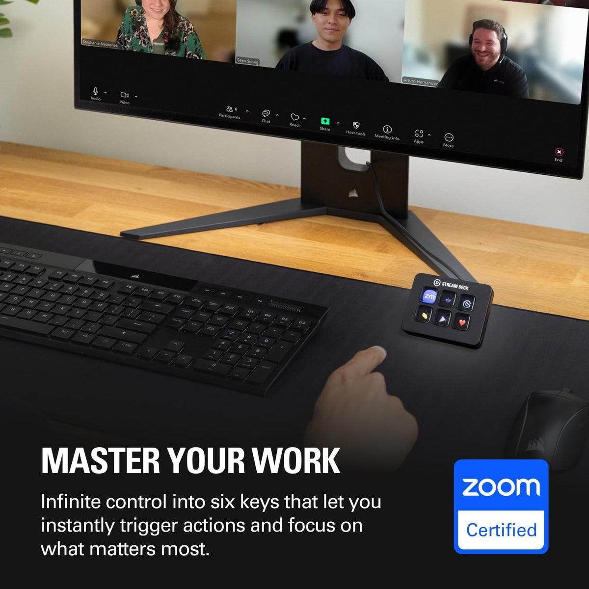 Stream Deck Mini, 6 Customizable LCD Macro Keys | Compatible with Zoom, Teams, Office, Adobe Apps and More, Drag-And-Drop Setup, Multi-Action Sequencing, Works Mac and PC