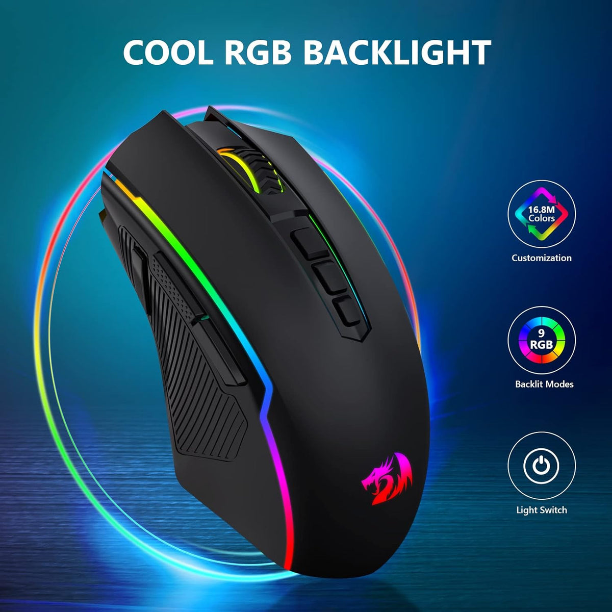 Gaming Mouse, Wireless Mouse Gaming with 8000 DPI, PC Gaming Mice with Fire Button, RGB Backlit Programmable Ergonomic Mouse Gamer, Rechargeable, 70Hrs for Windows, Mac Gamer, Black