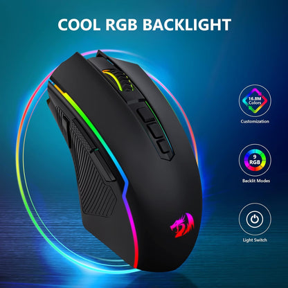 Gaming Mouse, Wireless Mouse Gaming with 8000 DPI, PC Gaming Mice with Fire Button, RGB Backlit Programmable Ergonomic Mouse Gamer, Rechargeable, 70Hrs for Windows, Mac Gamer, Black