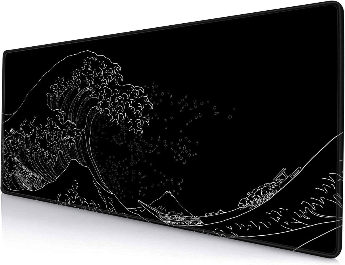 Gaming Mouse Pad, Large Mouse Pads for Desk, Non-Slip Rubber Base Mousepad, Keyboard Mouse Mat, Desk Pad with Stitched Edges, 31.5X11.8Inch, the Great Wave off Kanagawa
