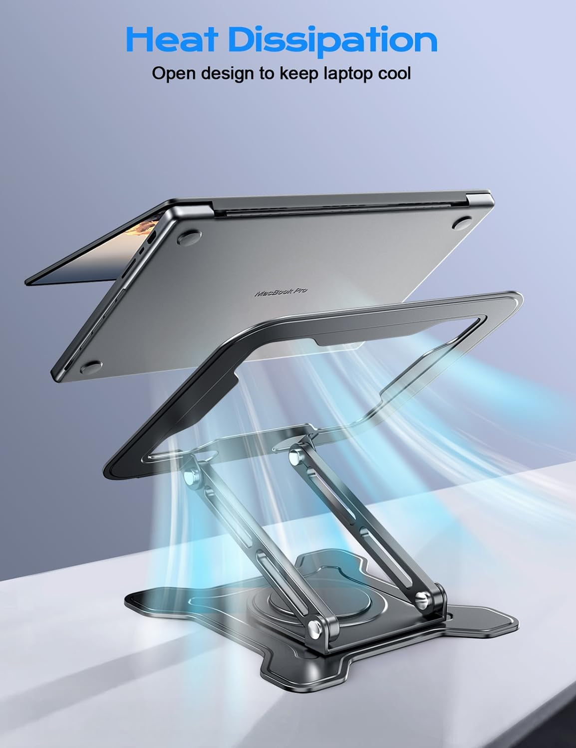360° Rotating Laptop Stand for Desk, Metal Foldable Laptop Riser Black | Ergonomic Portable Adjustable Laptop Stand, Ventilated Cooling Notebook Holder for Macbook Air Pro, All 10-16'' Laptops