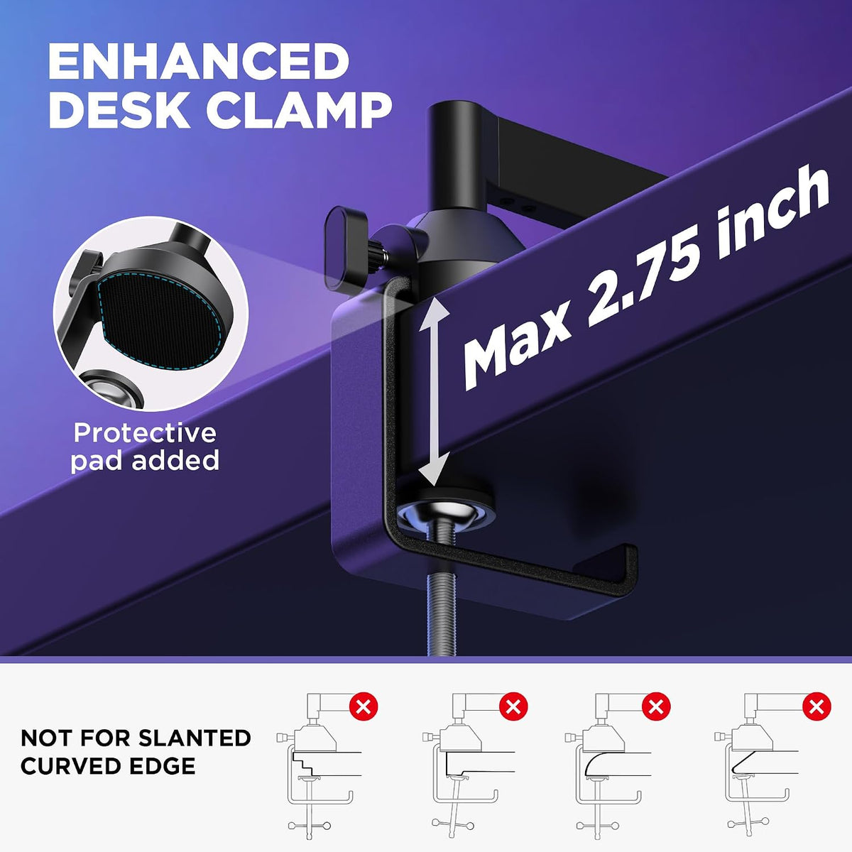 Low Profile Mic Arm Foldable Boom Arm Mic Stand Desk for Fifine | Smooth Adjustment, 360° Rotation, 3.3 Lb Weight Capacity, Horizontal Reach 26.1", 3/8" to 5/8" Adapter, for Desk under 2.75"