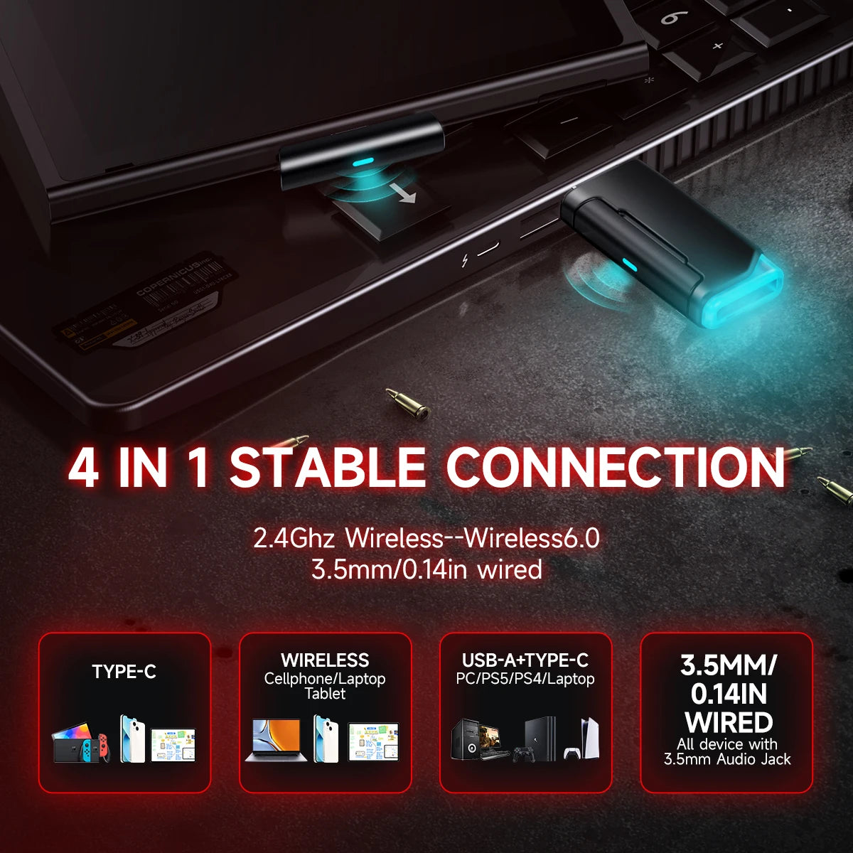 G2 Wireless Gaming Headset Bluetooth 2.4G Headphones 7.1 Surround 5Ms Low Latency ENC Mic for PC PS4 PS5 Phone Switch