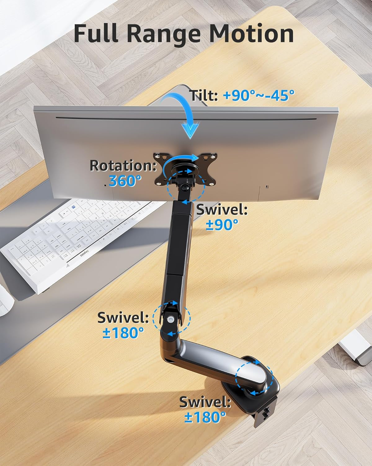 Single Monitor Desk Mount Holds Screen up to 32 Inch, Height Adjustable Monitor Arm, Full Motion Computer Monitors Stand with Clamp/Grommet Base, VESA Mounts Fit 4.4-17.6Lbs Computer, Black