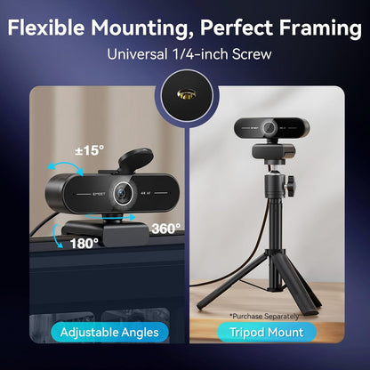 C60E 4K Webcam for Streaming & Gaming，Pdaf Autofocus | Dual Mics, Live Streaming Camera with Auto Light Correction, Plug & Play USB Webcam for PC & Mac