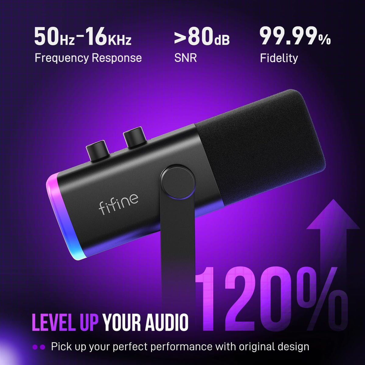 Ampligame AM8 USB/XLR Dynamic Microphone for Gaming Streaming | Podcast Mic with RGB Light, Mute Button, Headphones Jack, Desktop Stand, for Vocal Recording Singing Youtube