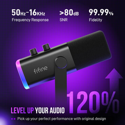 Ampligame AM8 USB/XLR Dynamic Microphone for Gaming Streaming | Podcast Mic with RGB Light, Mute Button, Headphones Jack, Desktop Stand, for Vocal Recording Singing Youtube
