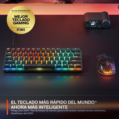 Steelseries Apex Pro Mini Gen 3 Omnipoint 3.0 Hypermagnetic Switches — Adjustable Actuation — Rapid Trigger — Game-Ready Presets — Protection Mode — Rapid Tap/Socd — RGB — PBT Keycaps — USB-C