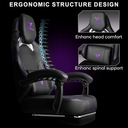 Big and Tall Gaming Chair with Footrest,Ergonomic Video Gaming Chair with Oversized Headrest and Lumbar Support for Adults 400Lb Weight Capacity,Computer Chair for Office or Gaming (Purple)