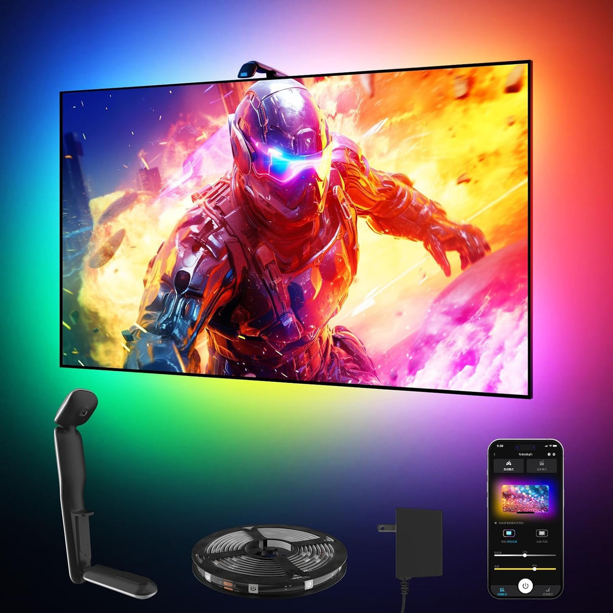 TV LED Backlight with Camera, 10.5FT RGBIC Screen Sync Lights for 32–50 Inch Tvs & PC Monitors, Music Sync LED Strip Lights with App for Gaming, Movies, Bedroom