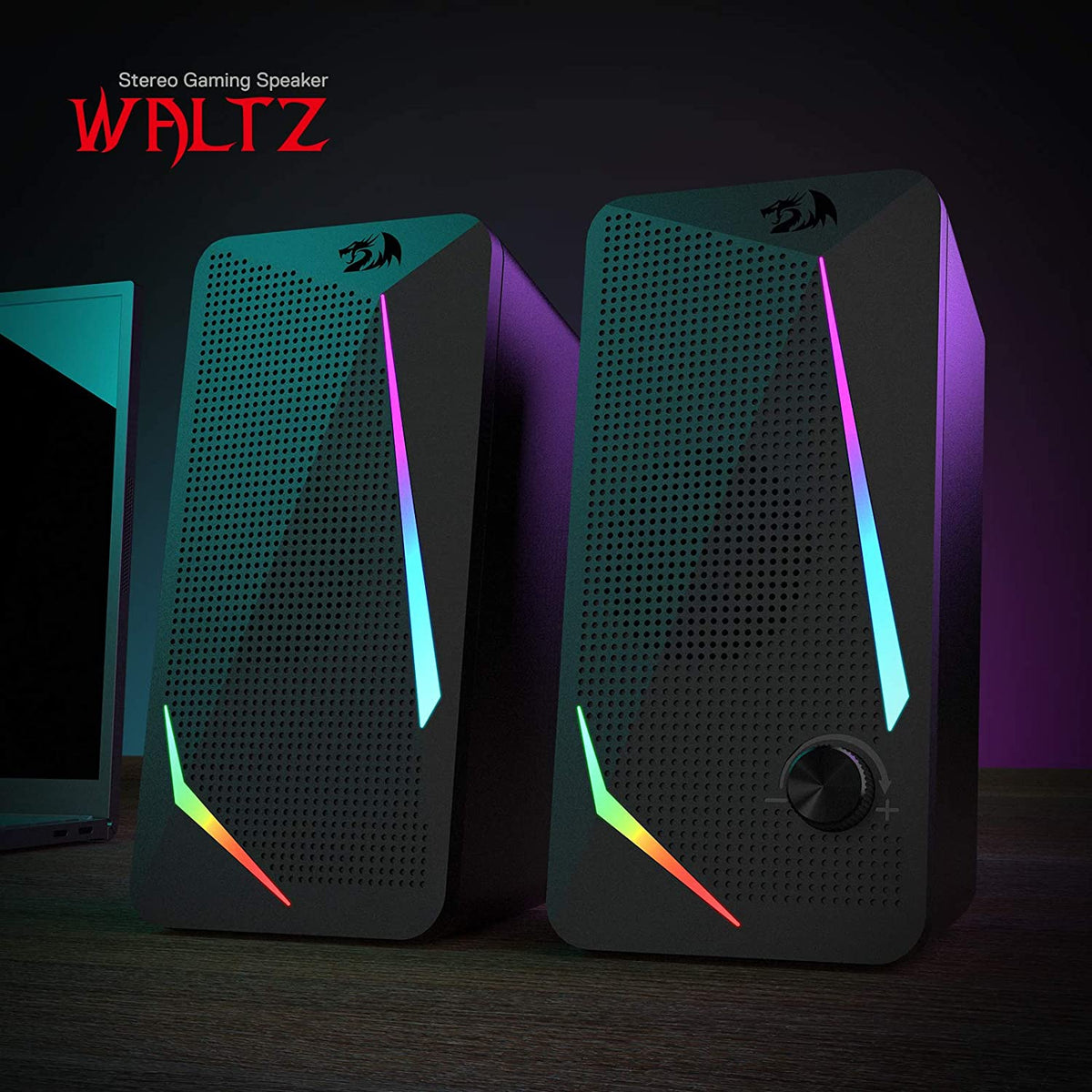 GS510 RGB Wired Desktop Speakers, 2.0 Channel Stereo Sound, Black | 4 Colorful LED Backlight Modes, Enhanced Bass, Easy-Access Volume Control, Plug & Play USB Powered PC Gaming Speaker
