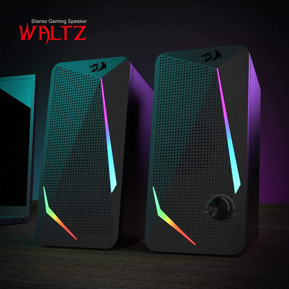 GS510 RGB Wired Desktop Speakers, 2.0 Channel Stereo Sound, Black | 4 Colorful LED Backlight Modes, Enhanced Bass, Easy-Access Volume Control, Plug & Play USB Powered PC Gaming Speaker