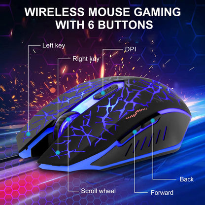 Wireless Gaming Mouse Rechargeable USB 2.4G Computer Ergonomic Optical Mice for PC Laptop Desktop Windows Mac, Silent