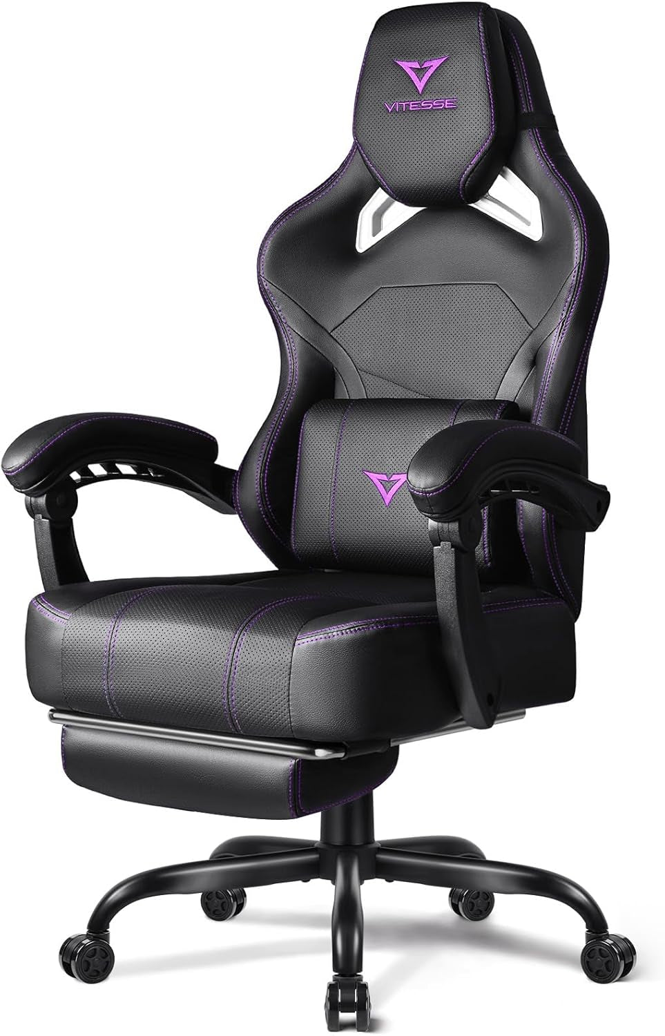 Big and Tall Gaming Chair with Footrest,Ergonomic Video Gaming Chair with Oversized Headrest and Lumbar Support for Adults 400Lb Weight Capacity,Computer Chair for Office or Gaming (Purple)