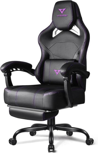 Big and Tall Gaming Chair with Footrest,Ergonomic Video Gaming Chair with Oversized Headrest and Lumbar Support for Adults 400Lb Weight Capacity,Computer Chair for Office or Gaming (Purple)
