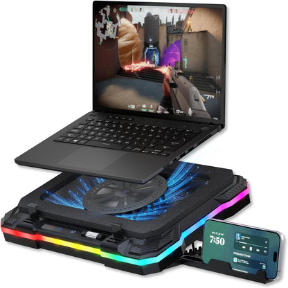 Gaming Laptop Cooling Pad with USB Hub - Boost Performance, Stay Comfortable - RGB Laptop Cooler Stand with Adjustable Height & Fan Speed, RGB, USB (C + A) Hub, for 15.6" - 19" Laptops