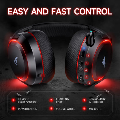 G2 Wireless Gaming Headset Bluetooth 2.4G Headphones 7.1 Surround 5Ms Low Latency ENC Mic for PC PS4 PS5 Phone Switch