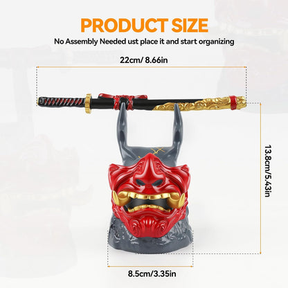 Gaming Controller Holder Stand Accessories: Samurai Warrior Mask Stand for PS5 Xbox Switch & Headsets, Resin Multi-Device Gaming Stand Desktop Organizer & Unique Gamer Gift