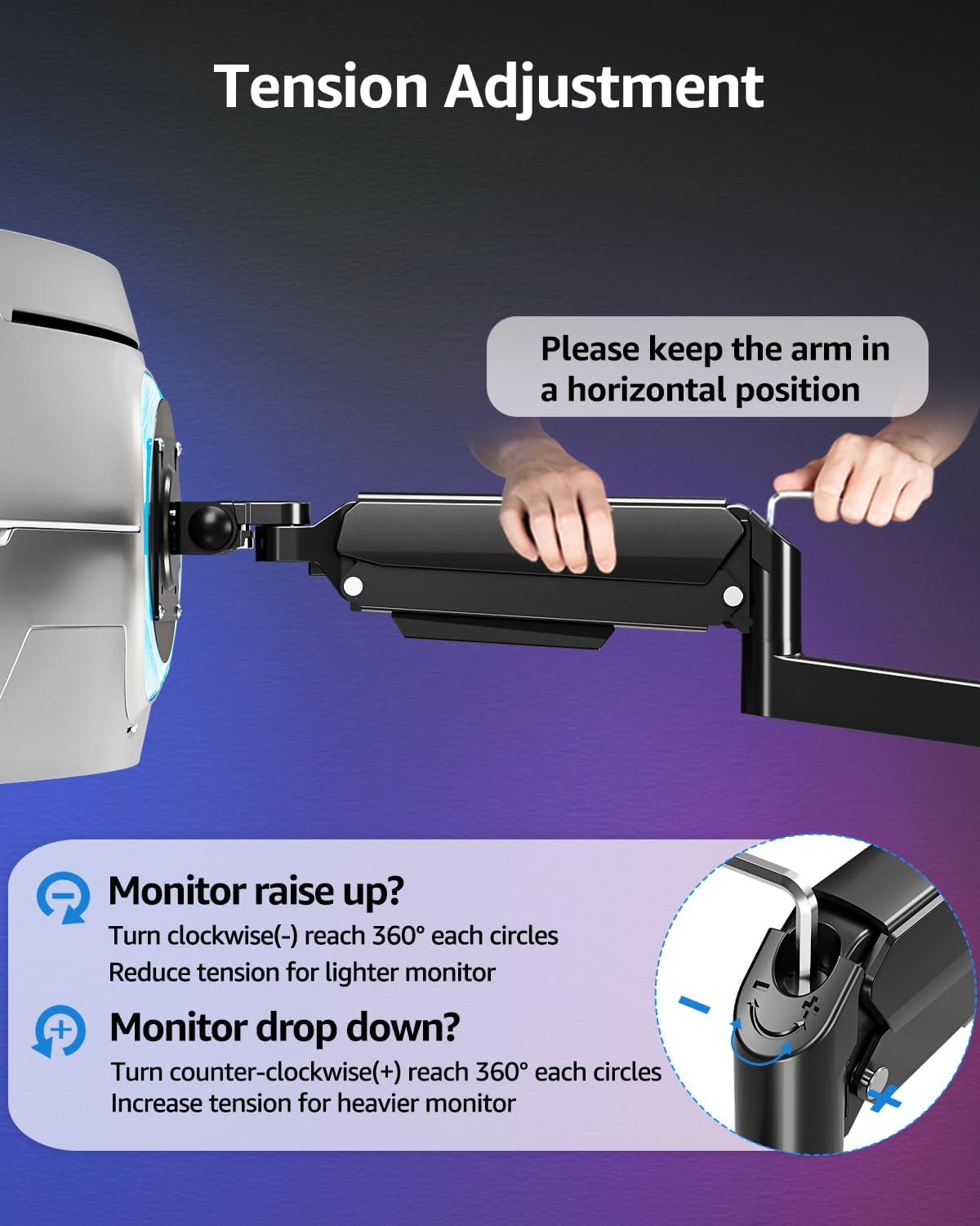 Monitor Wall Mount for 49 45 43 40 35 32 27 24 Inch Screens, Heavy Duty Wall Monitor Mount, Holds 4.4 to 44 Lbs, Ultrawide Monitors Arm Wall Mount, VESA Mount 75X75/100X100Mm