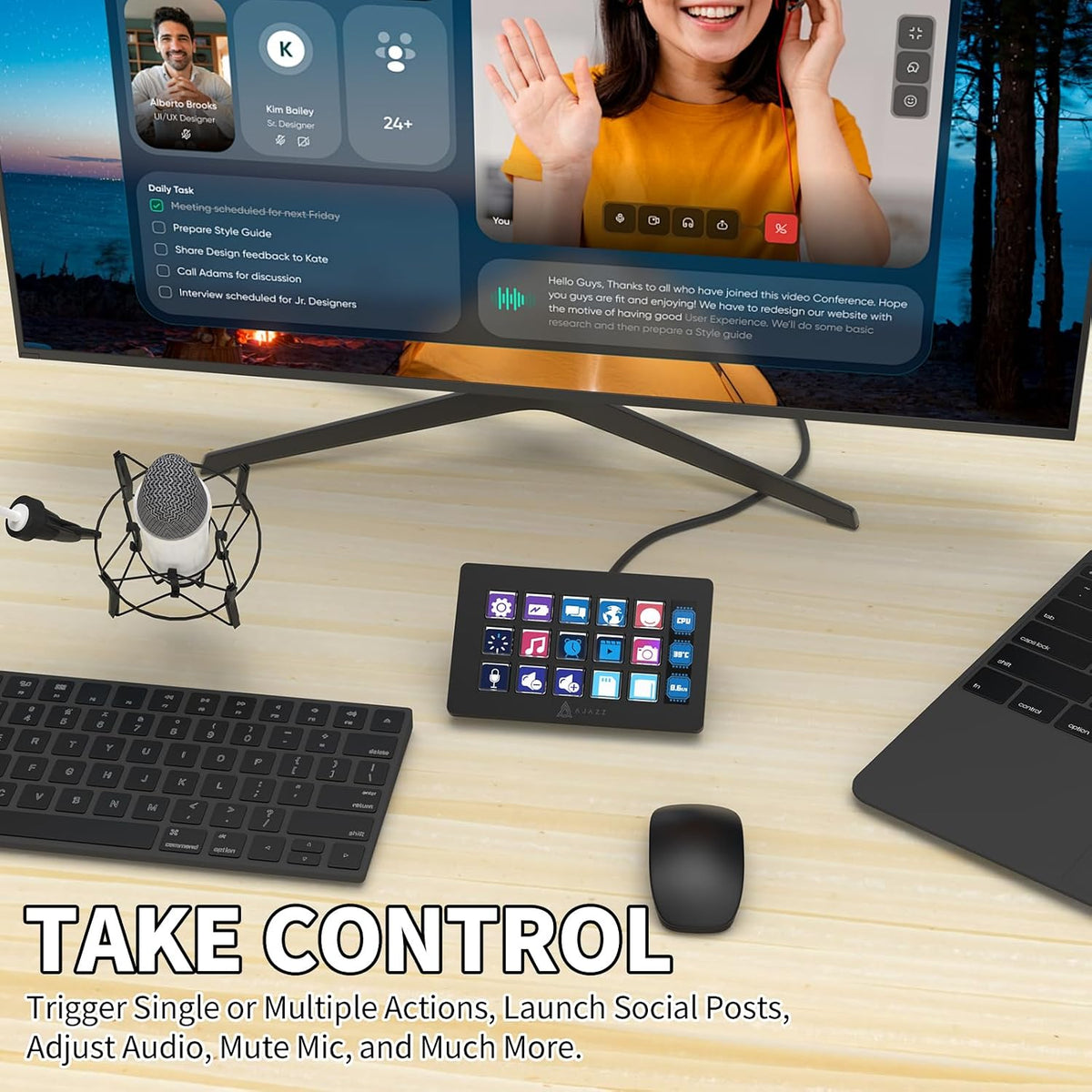 AKP153 Stream Studio Controller Keypad Type-C Wired Keyboard-Black | 15 Macro LCD Key,1 Side Screen Display,Detachable Stand for Multi Action Triggered in WIN MAC Twitter Tiktok Youtube OBS App